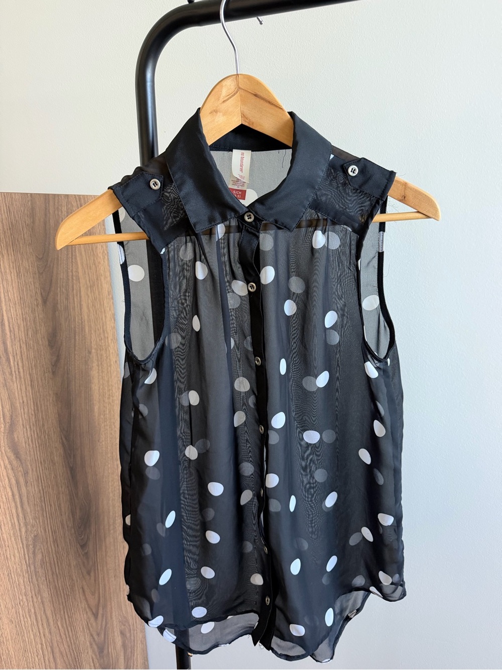 No Boundaries Black & White Polka Dot Sheer Button-Up Blouse Size S (3-5)